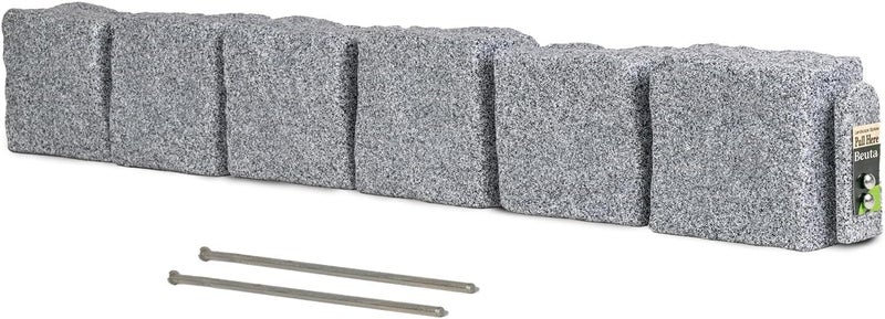 Beuta Landscape Edging | Garden Edging Border | Faux Stone Blocks for Lawn Edging, Flower Beds & Yard Edging – 1 Pack | Each Section Has 6 Blocks 48" L x 4" W x 6.5" H | 2 Spikes | Greystone - Image 1